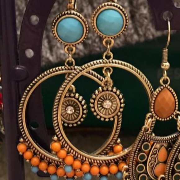 Boho Dangle Earrings Round Dangling Drop Unique Bohemian Jewelry Ladies Fashion - Picture 4 of 7